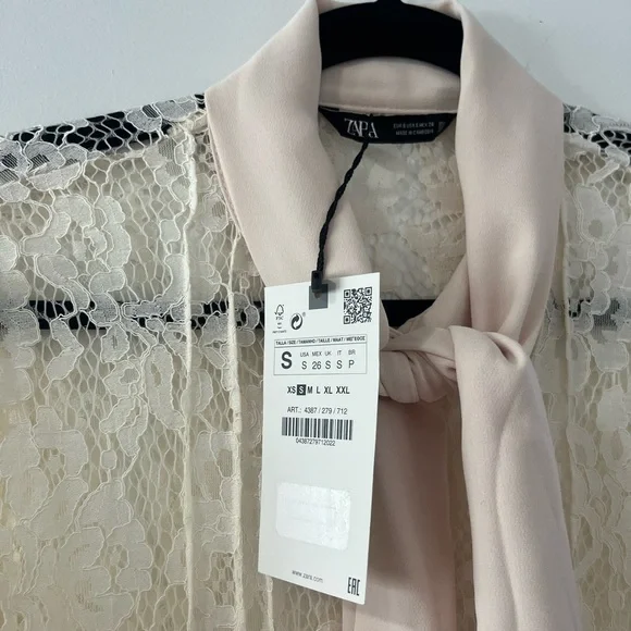 NWT Zara Pearl Button Blouse Bow - Picture 3 of 6